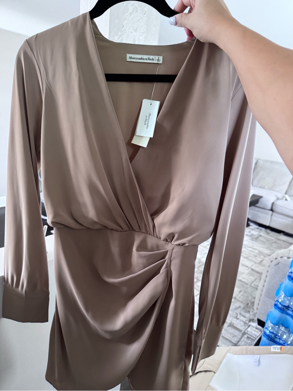 Abercrombie & Fitch Taupe Satin-Look Wrap Dress